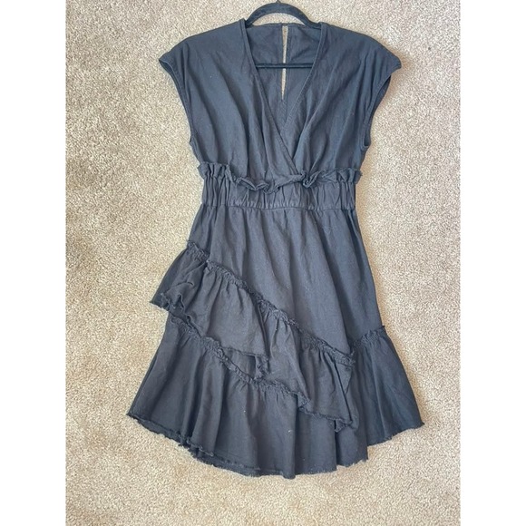 IRO Dresses & Skirts - IRO Billow 19S Black Linen Cotton Ruffle Tiered Mini Dress V-Neck Sleeveless S